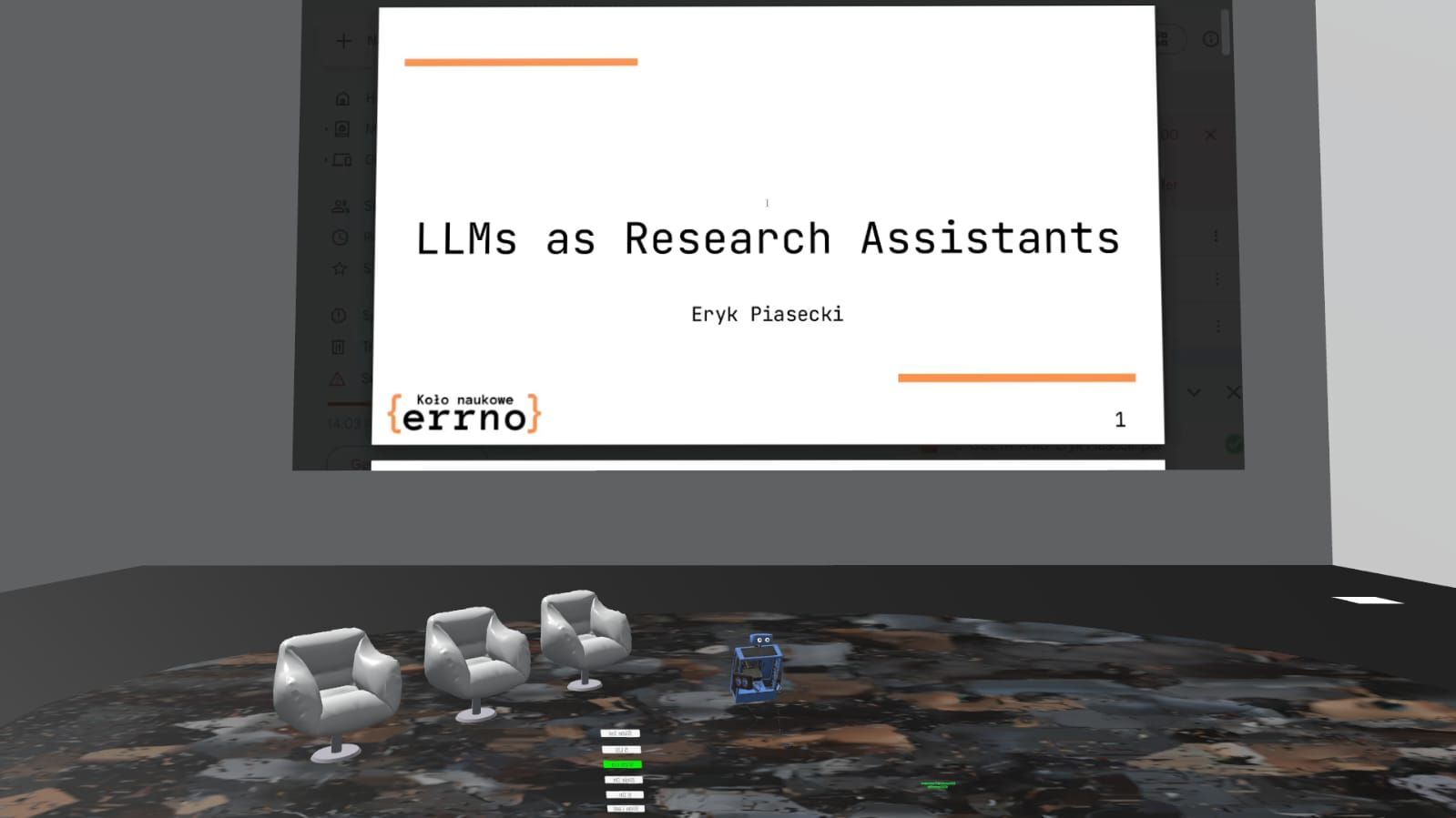 A virtual reality presentation slide titled 