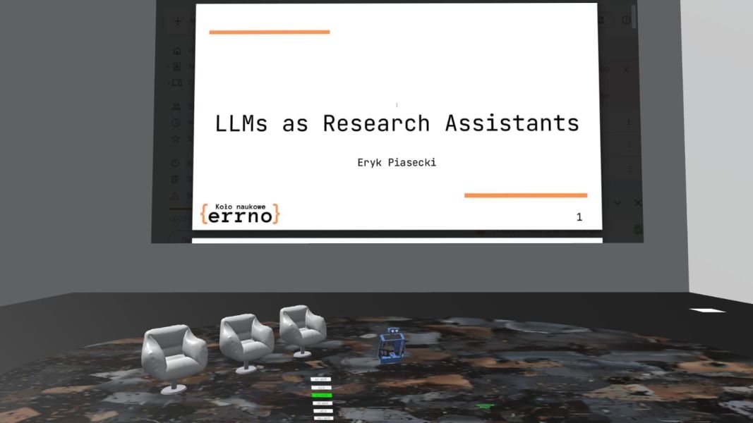 A virtual reality presentation slide titled 