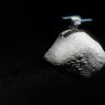 An artistic representation of the Japanese Hayabusa2 space mission landing on the surface of asteroid 1998 KY26