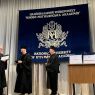 The picture shows the ceremony of presenting the Honorary Doctorate of Ukrainian National University of Kyiv-Mohyla Academy to prof. Rafał Witkowski