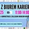 Plakat „Dzień z Biurem Karier” na Wydziale Prawa i Administracji UAM (Collegium Iuridicum Novum), 11.12.2025, godz. 11:00–14:00; zapowiedź warsztatu SMM Legal 12:00–12:45 w Klubie Studenta; po prawej zdjęcie młodego mężczyzny w birecie.