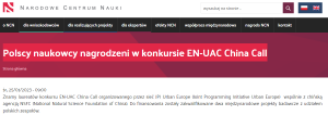 Polscy naukowcy nagrodzeni w konkursie EN-UAC China Call
