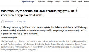 Wisława Szymborska dla UAM zrobiła wyjątek. Dziś rocznica przyjęcia doktoratu - wpoznaniu.pl