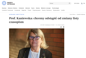 Rektorka UAM, prof. Bogumiła Kaniewska, wypowiedziała się dla PAP w sprawie listy czasopism.