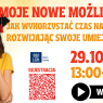 Plakat webinaru Biura Karier UAM pt. ‘Moje nowe możliwości. Jak wykorzystać czas na studiach rozwijając swoje umiejętności?’, 29.10.2025, godz. 13:00–14:30. Po lewej młoda kobieta w birecie