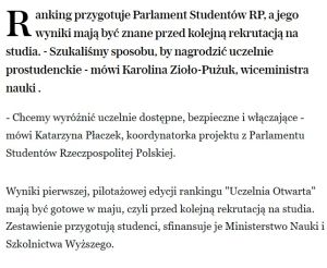 Nowy ranking uczelni