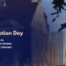 Orientation Day announcement at AMU Welcome Centre, Św. Marcin 78 in Poznań, scheduled for today at 3 p.m., featuring the historic Adam Mickiewicz University campus building