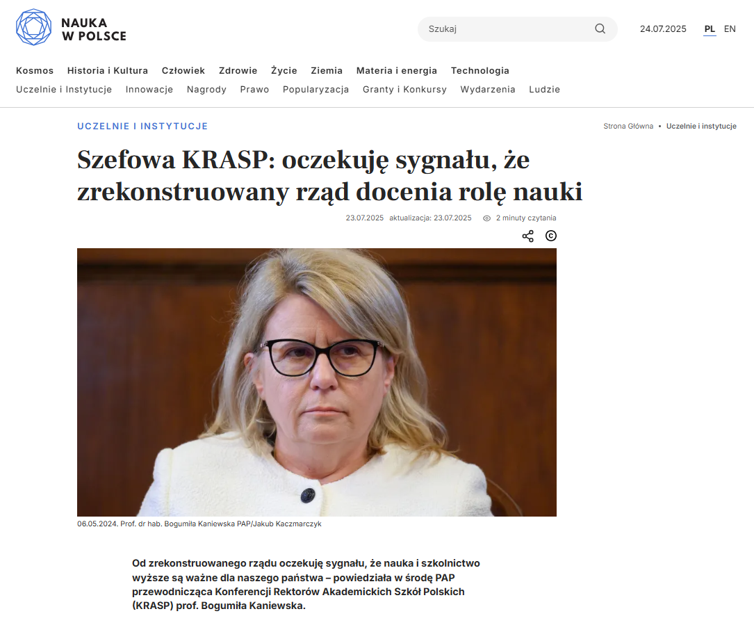 Print Screen artykułu na stronie Nauka w Polsce