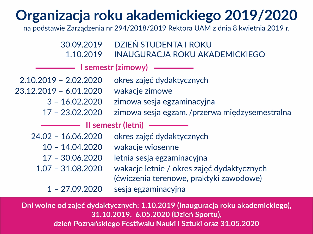 Organizacja roku akademickiego 2019/2020