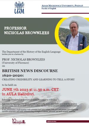 Prof. Dr. Nicholas Brownlees - British news discourse 1620-2020: Creating credibility and learning to tell a story 