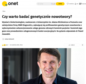 Dr Paweł Zawadzki na portalu Onet.pl mówił o genetycznym badaniu nowotworów