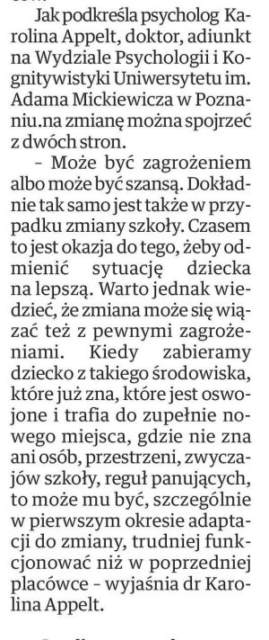 „Psycholog o zmianie szkoły w czasie etapu edukacyjnego” - Nowiny