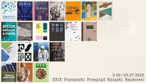 Grafika promocyjna - XXIX Poznański Przegląd Książki Naukowej. Na grafice okładki książek.