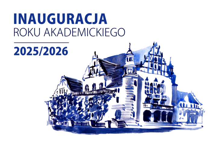 W lewym górnym rogu napis 'Inauguracja Roku Akademickiego 2025/2026'. Po prawej rysunek gmachu Collegium Minus.