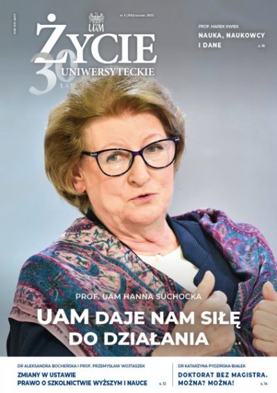 Okładka marcowego wydania Życia Uniwersyteckiego. Na okładce prof. UAM Hanna Suchocka.
