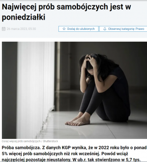 Najwięcej prób samobójczych jest w poniedziałki - infor.pl