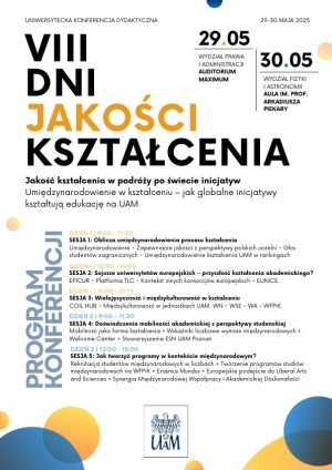 Plakat VIII Dni Jakości Kształcenia z ramowym programem.