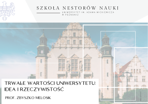 Grafika promująca wykład. W centralnej części zdjęcie Collegium Minus.