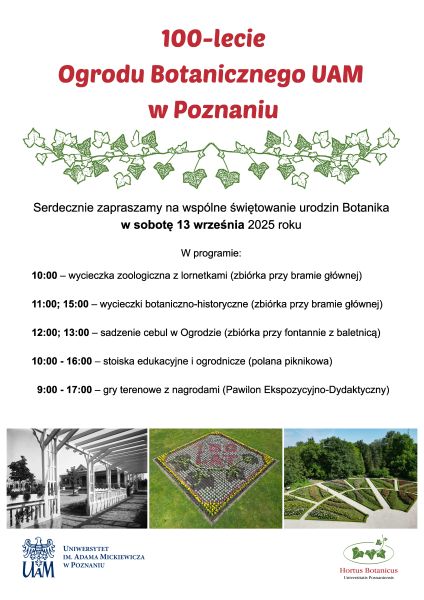 Plakat promocyjny 100-lecia Ogrodu Botanicznego UAM