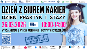 Plakat wydarzenia „Dzień z Biurem Karier. Dzień Praktyk i Staży”