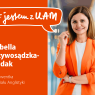Grafika z hasłem „# jestem z UAM” przedstawia Izabellę Krzywosądzką-Pajdak, absolwentkę Wydziału Anglistyki, na pomarańczowym tle obok portretu.