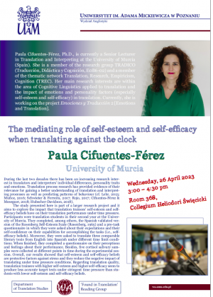 ‘Found in Translation’ Reading Group: “The mediating role of self-esteem and self-efficacy when translating against the clock”, Paula Cifuentes-Férez