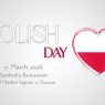 Polish Day celebration on March 17, 2026 at Bamberka Restaurant, Old Market Square in Poznań, featuring a heart with the Polish flag
