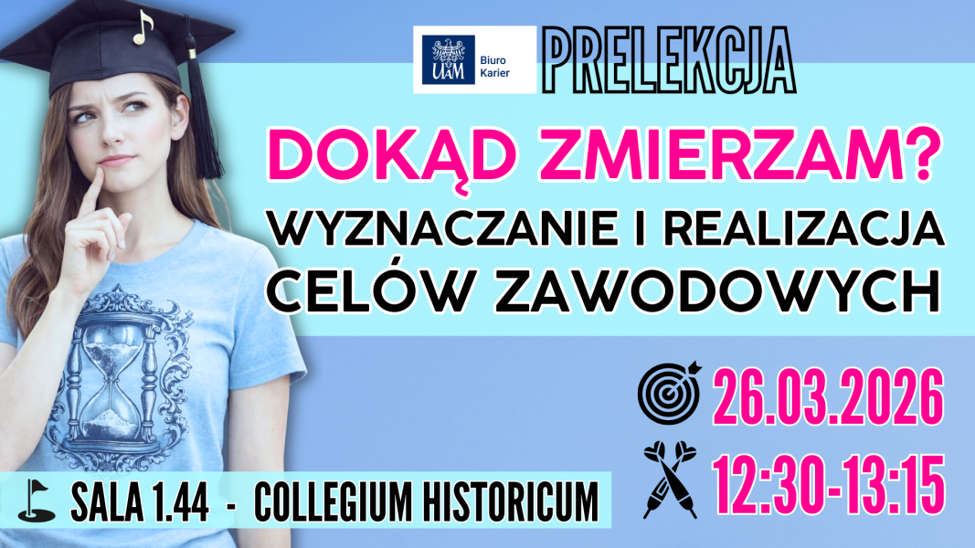 Plakat prelekcji „Dokąd zmierzam? Wyznaczanie i realizacja celów zawodowych”