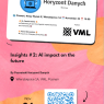 Promotional poster for the Poznański Horyzont Danych Meetup titled ‘Insights #2: AI Impact on the Future,’ held on November 24 at 6:00 p.m. in VML Poznań. The poster includes event details, speakers discussing AI and business, a VML partner logo, and a QR code for registration, set against a pink and orange abstract background.