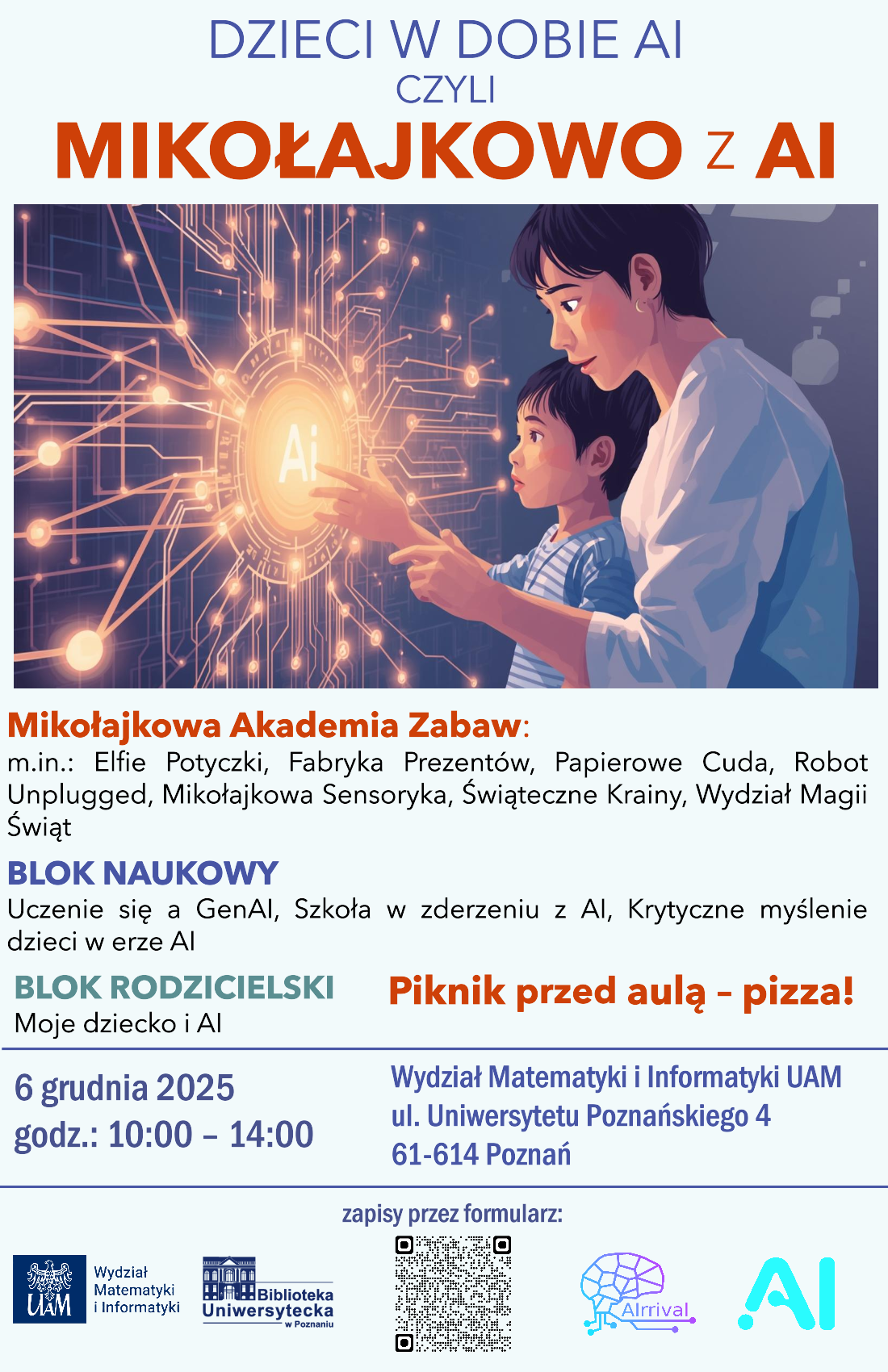 Plakat promujący spotkanie "Dzieci w dobie AI"