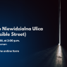Promotional poster for a visit to Niewidzialna Ulica (the Invisible Street) in Poznań, scheduled for 13 April 2026 at 2:00 p.m. at Matejki 53, with registration via an online form, set against a dark background with light coming through a slightly open door