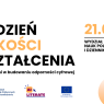 Grafika promująca „Tydzień jakości kształcenia” na Wydziale Nauk Politycznych i Dziennikarstwa UAM, zaplanowany na 21 kwietnia, z hasłem „Rola uczelni w budowaniu odporności cyfrowej”.