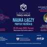 Plakat wydarzenia „Europejskie Targi Nauki” z hasłem „Nauka łączy, pomysły rozwijają”, informacją o terminie 26–29 maja 2026 w Poznaniu oraz zdjęciem prelegenta i grafiką robota humanoidalnego.