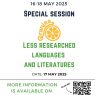 The Graphic shows the Poster of ylmp 2025. On the white background we can see the text: 16-18 may 2025, special session, less researched languages and literatures, date: 17 may 2025. More informations is available on the website ylmp2025.amu.edu.pl.