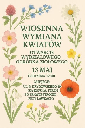 Grafika z informacjami o wydarzeniu. Wokół tekstu kwiaty.