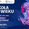 Plakat konferencji Szkoła XXI wieku. Jak wykorzystywać (pop)kulturę w edukacji?, odbywającej się 11–12 grudnia 2025 r. na Wydziale Nauk Politycznych i Dziennikarstwa UAM. Po prawej stronie różowa, stylizowana na pop-art rzeźba Dawida w słuchawkach, otoczona ikonami kultury cyfrowej, takimi jak pikselowy kursor i pad do gry.