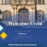 Welcome Event for Erasmus+ and exchange students on February 27, 2026 at 10:00 a.m. in Auditorium Maximum (Collegium Iuridicum Novum), featuring historic university building entrance background and announcement of a city tour after the event.