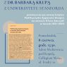Plakat zapowiada spotkanie z dr Barbarą Krupą z Uniwersytetu Stanforda poświęcone jej nowej książce o publicystyce Zygmunta Haupta w Głosie Ameryki; wydarzenie odbędzie się w poniedziałek 8 czerwca o godz. 13.30 w Salonie Mickiewicza pod Kopułą w Collegium Maius przy ul. Fredry 10.