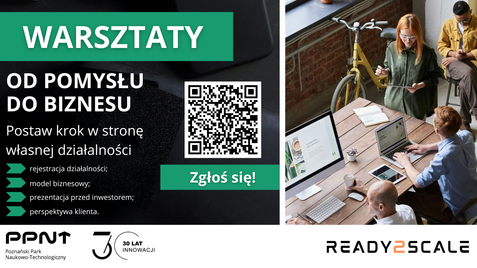 Plakat z QR code do zapisów na wydarzenie