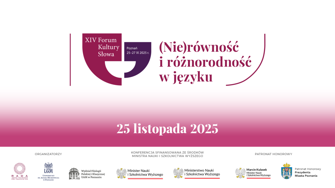 Plakat XIV Forum Kultury Słowa „(Nie)równość i różnorodność w języku”.