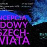 „Plakat wydarzenia „Koncepcja budowy wszechświata” – XXVII Dwugłos Nauki, 28 listopada 2025, Pałac Działyńskich w Poznaniu; abstrakcyjne niebiesko-czarne tło oraz duży różowy tytuł wydarzenia.”