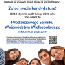 Plakat informacyjny zachęcający do zgłaszania kandydatur do Młodzieżowego Sejmiku Województwa Wielkopolskiego II kadencji 2026–2029; nabór od 12 stycznia do 20 lutego 2026, skierowany do młodzieży w wieku 15–20 lat.