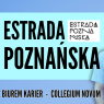 Grafika informacyjna z logo Estrady Poznańskiej jako partnera wydarzenia Dzień z Biurem Karier UAM; po prawej sylwetka absolwenta w birecie.