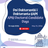 Grafika promująca Dni Doktorantki i Doktoranta UAM / AMU Doctoral Candidate Days, które odbędą się 13 maja 2026 na Kampusie Morasko, w Audytorium Kielicha na Wydziale Fizyki i Astronomii.