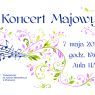 Plakat „Koncert Majowy” zapowiada wydarzenie 7 maja 2026 o godz. 19.00 w Auli UAM; jasne tło zdobią nuty i dekoracyjne motywy roślinne w odcieniach różu, zieleni i granatu.