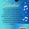 Grafika promująca Dzień Talentów Biura Karier UAM zaprasza studentów do prezentacji umiejętności muzycznych i wokalnych 10 czerwca 2026 na kampusie Ogrody; na niebieskim tle widnieją nuty, mikrofon, gitara i kod QR.