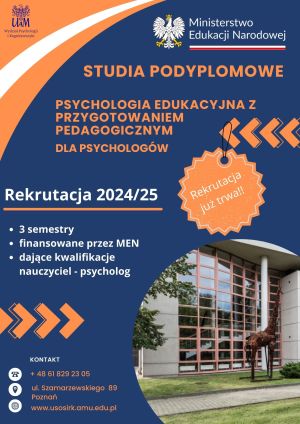 Bezpłatne studia podyplomowe dla psychologów: Psychologia edukacyjna z przygotowaniem pedagogicznym