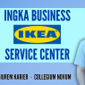 Grafika promocyjna z logo IKEA Service Center, partnera wydarzenia Dzień z Biurem Karier UAM; po prawej uśmiechnięty absolwent w birecie i koszulce z flagami językowymi.