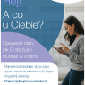 Plakat promujący udział w badaniu Eurostudent. W tle młoda kobieta trzymająca smartfon i wypełniająca ankietę. Nagłówki: „Hej! A co u Ciebie? Opowiedz nam, jak Ci się żyje i studiuje w Polsce!” Poniżej informacja: „Największe badanie dotyczące życia i nauki studentów w Europie. Wypełnij ankietę: https://pbs.pl/eurostudent”. Na dole logotypy: Ministerstwo Nauki i Szkolnictwa Wyższego, PBS oraz logo 35-lecia PBS. Dodatkowe informacje kontaktowe: eurostudent@pbs.pl, infolinia projektowa 505 762 555 (pn–pt 8:00–16:00).