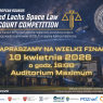 Grafika promująca finał konkursu Manfred Lachs Space Law Moot Court Competition – European Rounds, który odbędzie się 10 kwietnia 2026 o godz. 16.00 w Auditorium Maximum na Wydziale Prawa i Administracji UAM.